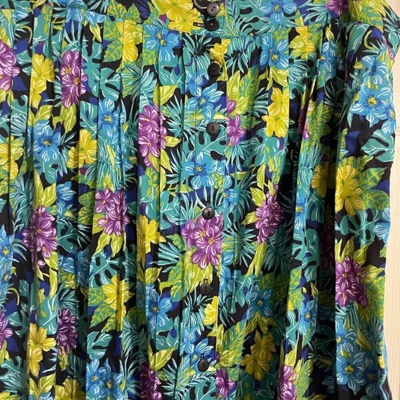 Vintage Womens Green Purple Floral Elastic Waist Tropical Midi Skirt Size 22W - Picture 5 of 7